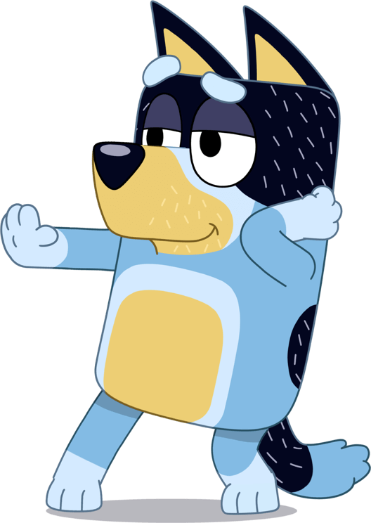 Picture of Bandit Heeler from the TV show "Bluey" dancing.